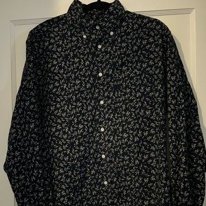 Gitman Bros, Large, deep navy blue shirt with tan floral print